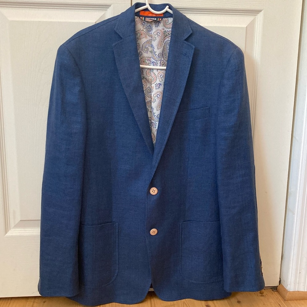 Blue Linen/Cotton Blazer with Elbow Pads 38R